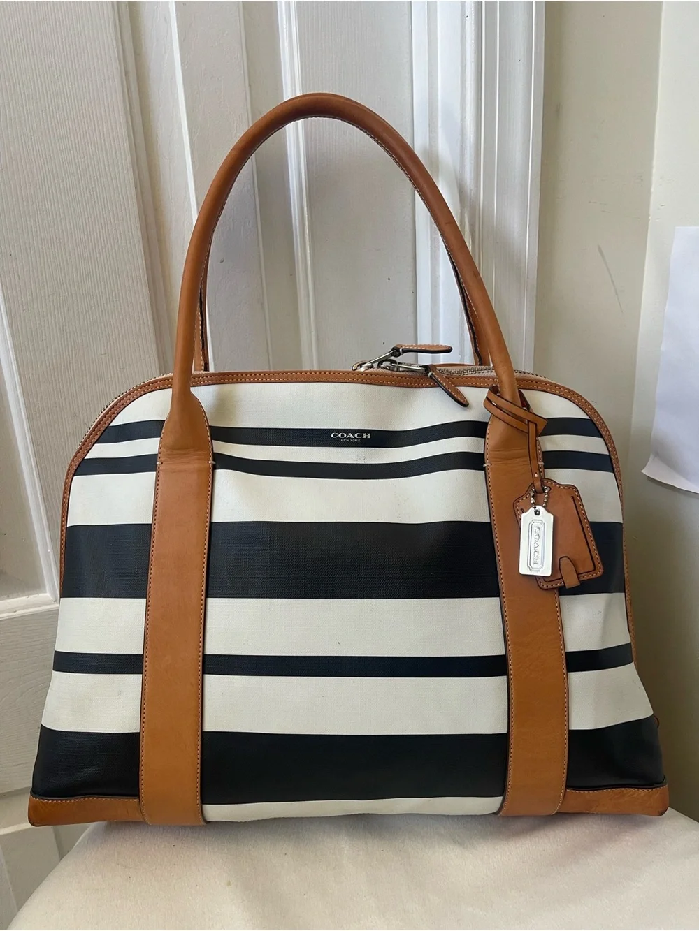 Coach Bleecker Striped Preston Satchel large.